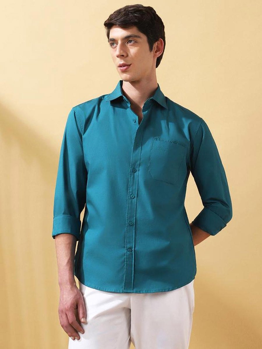 Men Green Regular Fit Spread Collar Shirt