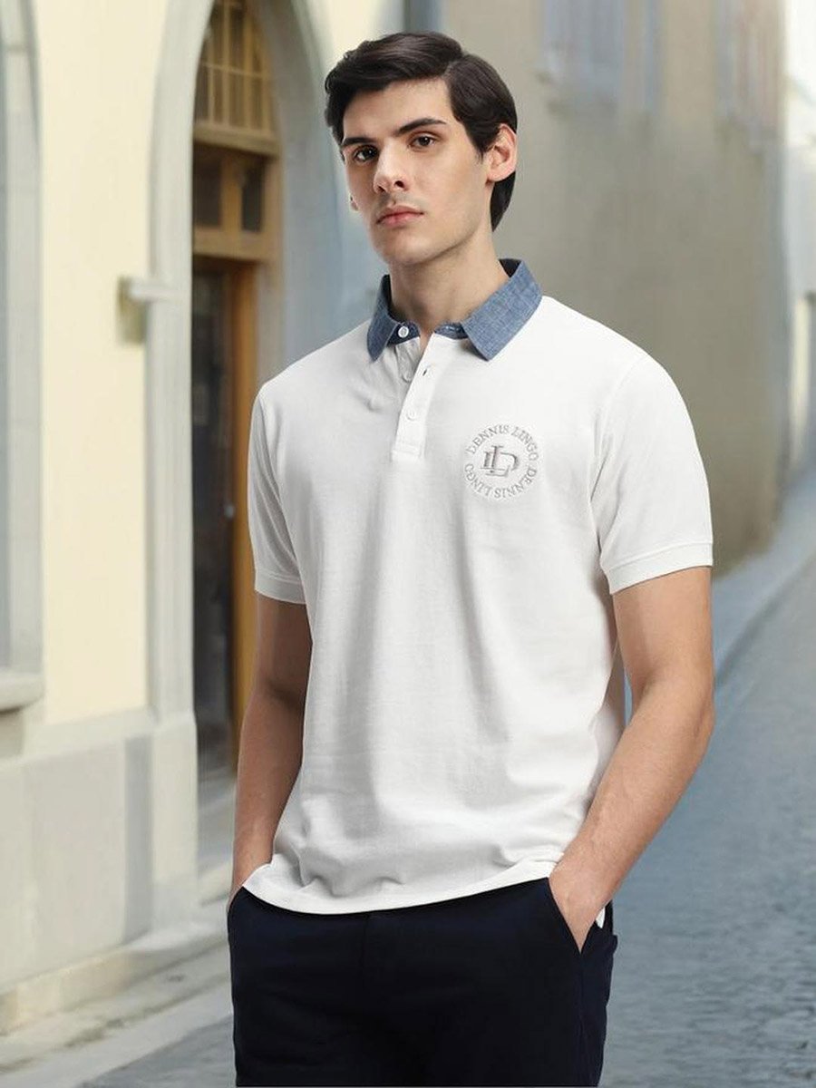Men White Plain Cotton Polo