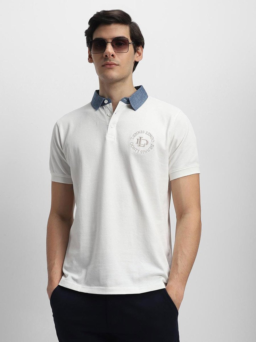 Men White Plain Cotton Polo