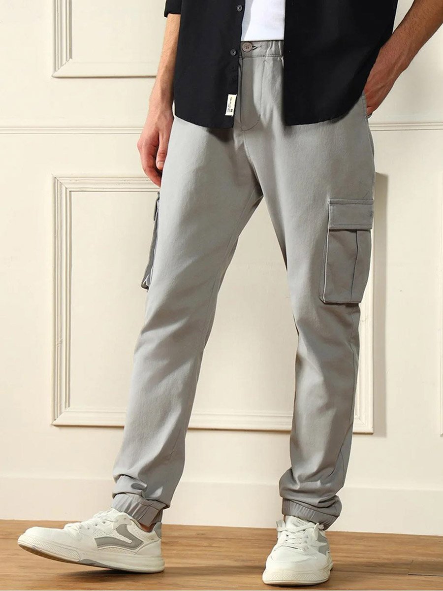 Men Grey Relaxed Cotton Cargo Pants