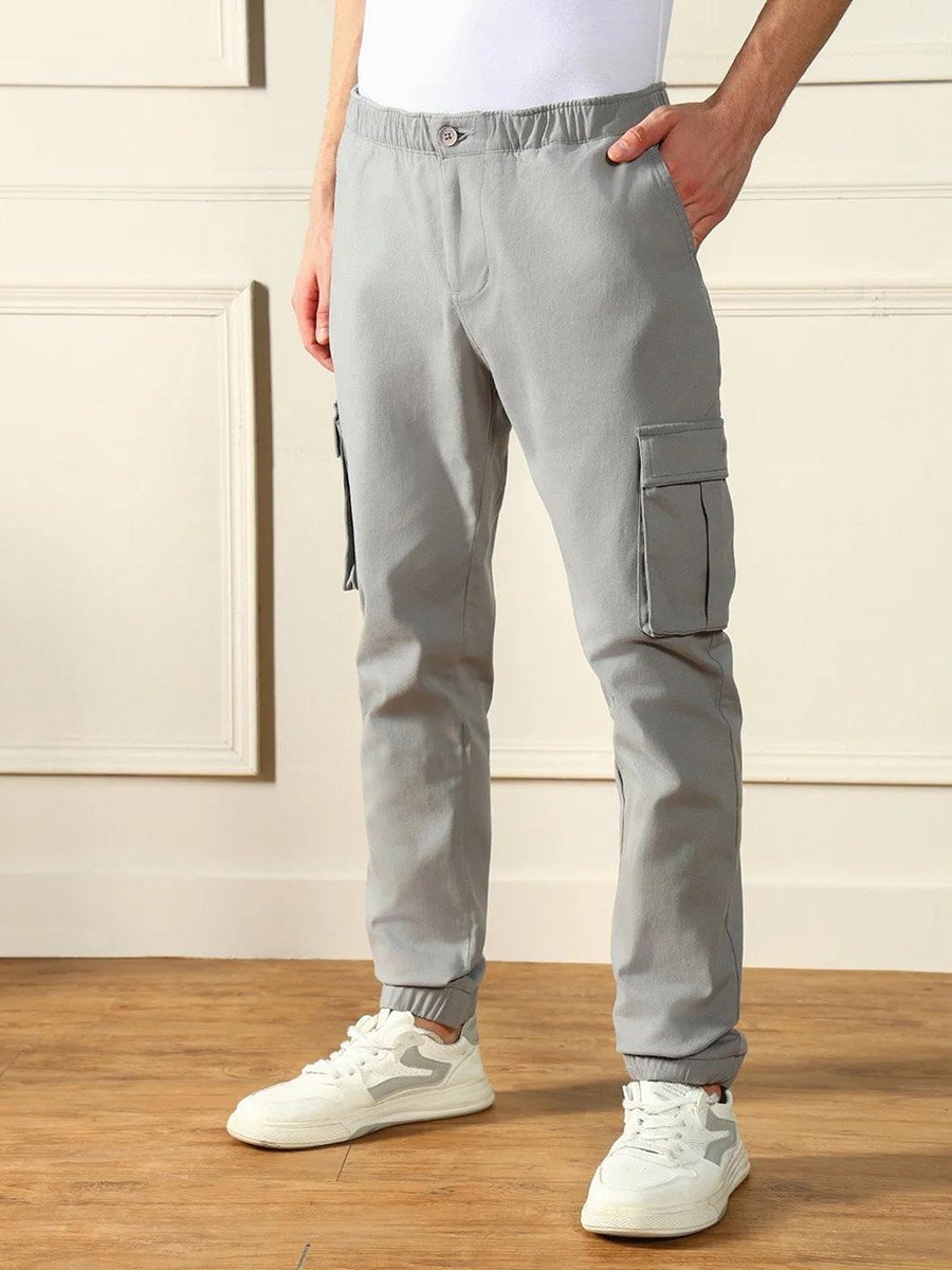 Men Grey Relaxed Cotton Cargo Pants
