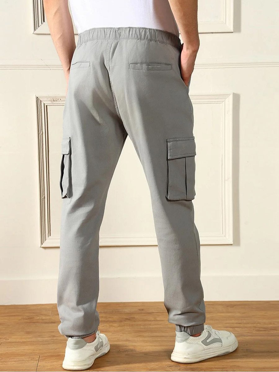 Men Grey Relaxed Cotton Cargo Pants
