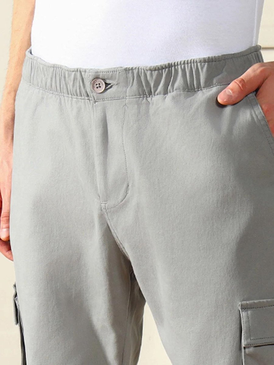 Men Grey Relaxed Cotton Cargo Pants
