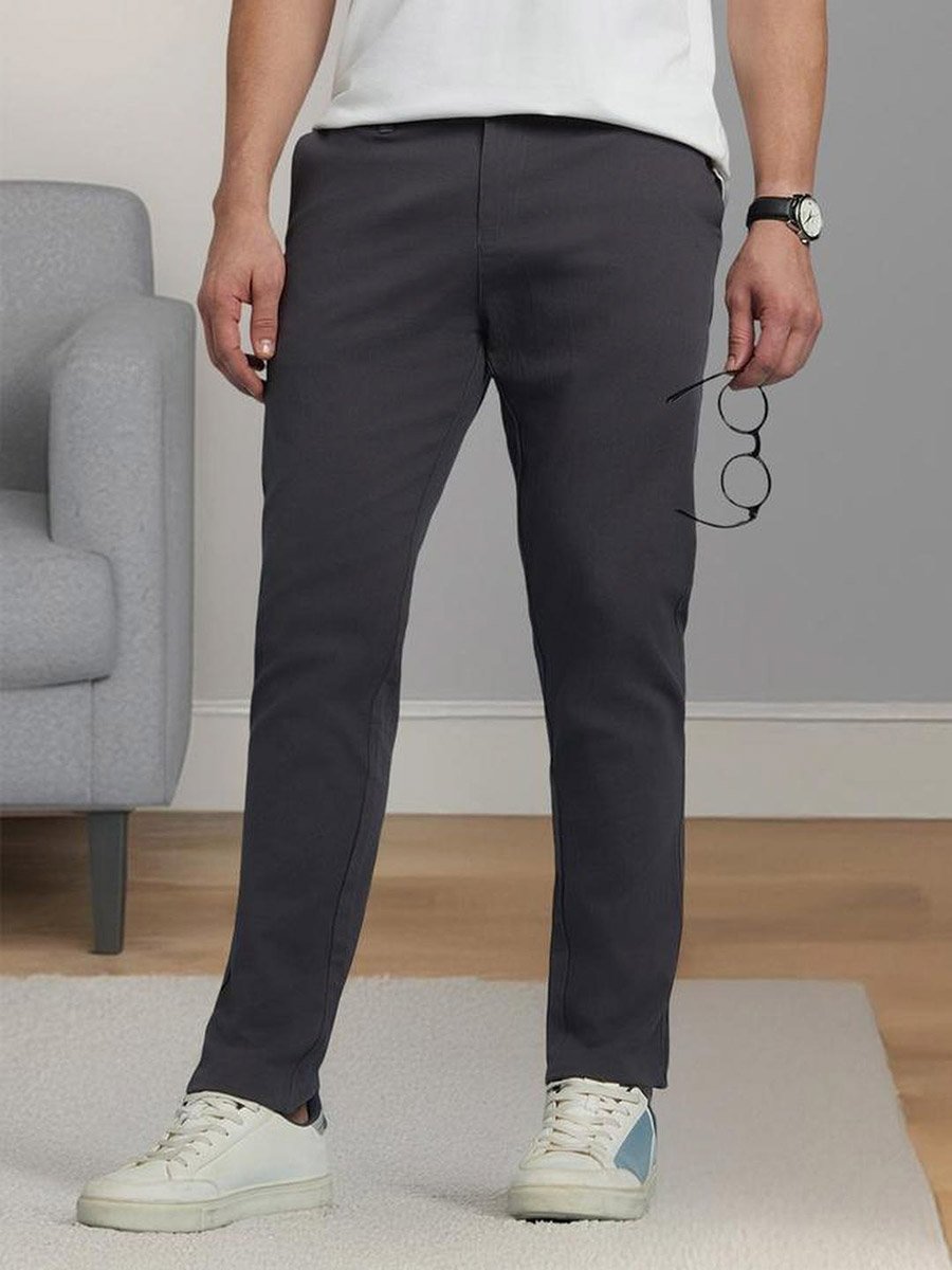 Men Grey Solid Slim Fit Chino Pants