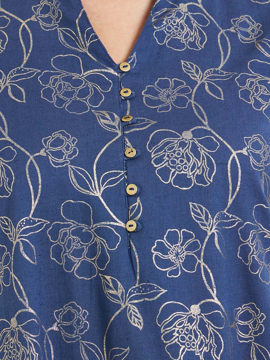 Women Navy Blue Floral Print A-Line Jalabiya