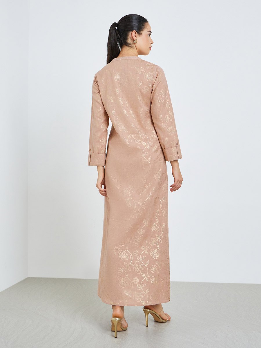 Women Pink Floral Jacquard A-Line Jalabiya