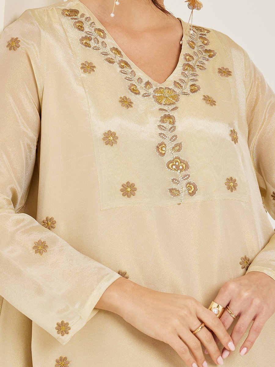 Women Cream Embroidered A-Line Jalabiya