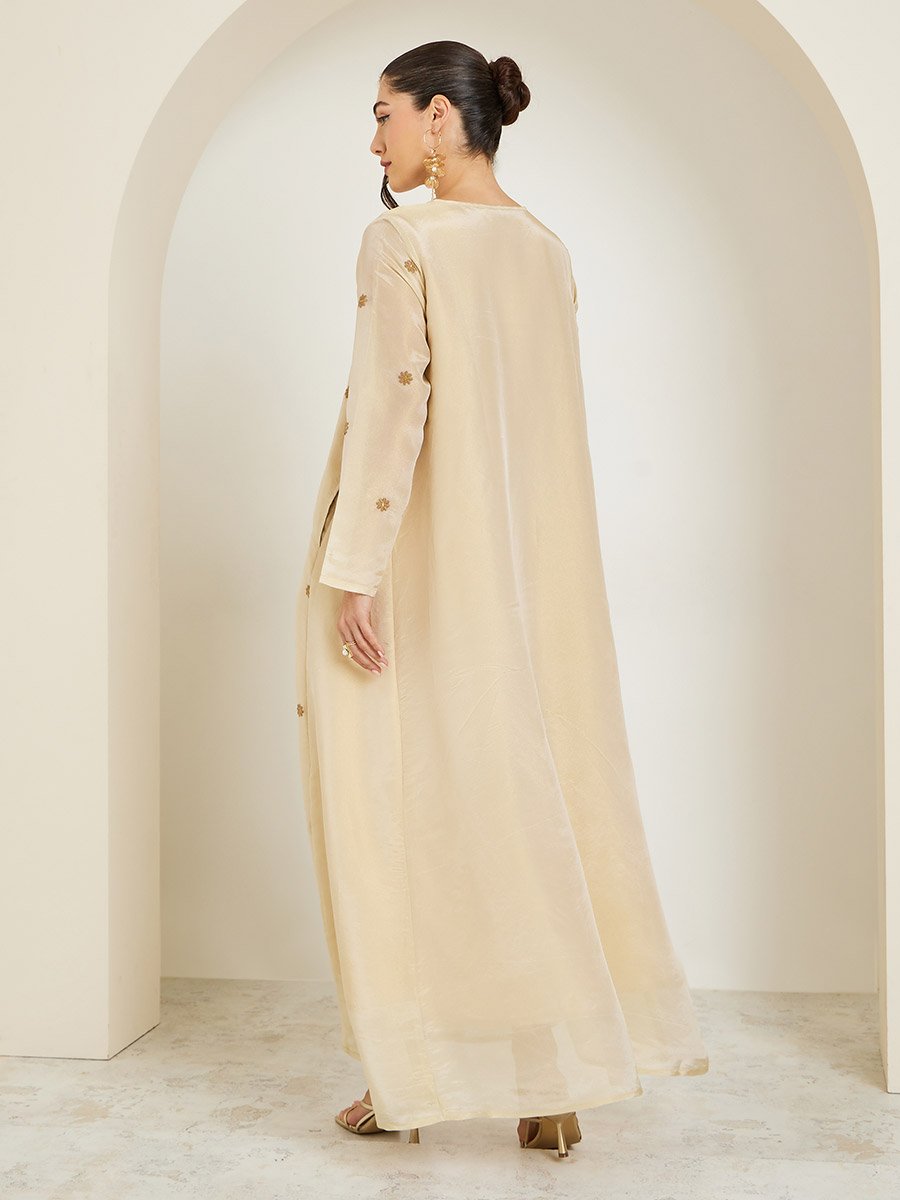 Women Cream Embroidered A-Line Jalabiya