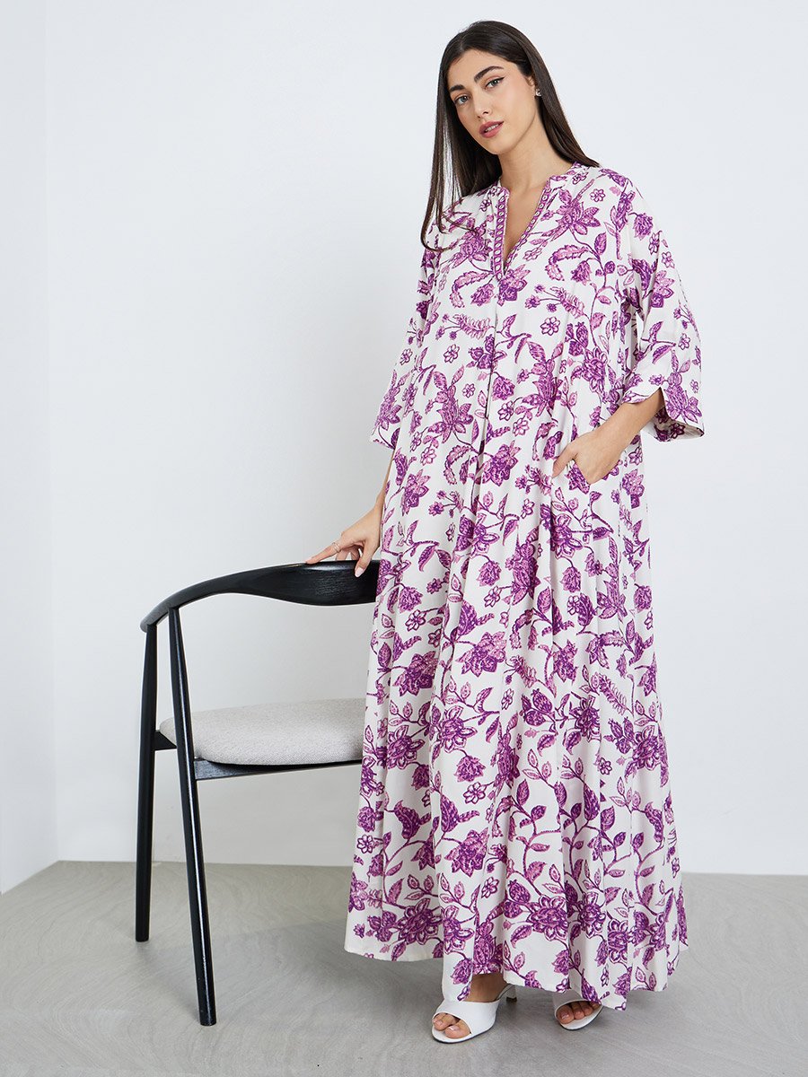 Women Purple Floral Print A-Line Jalabiya