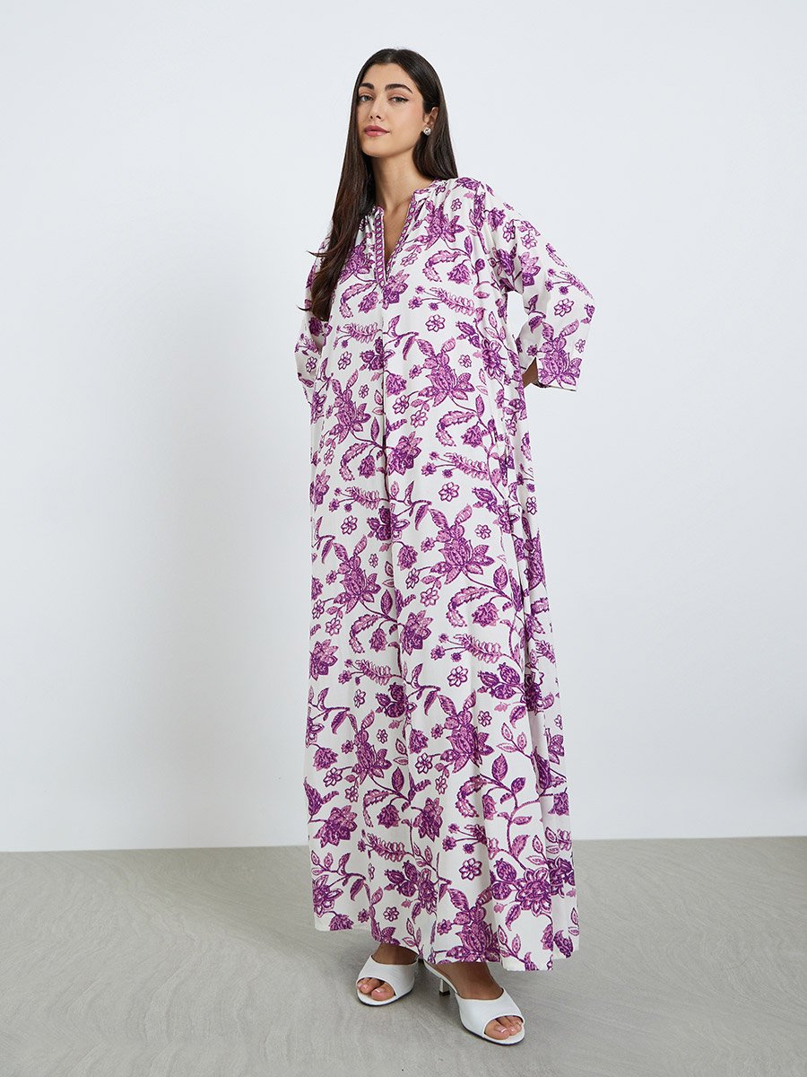Women Purple Floral Print A-Line Jalabiya