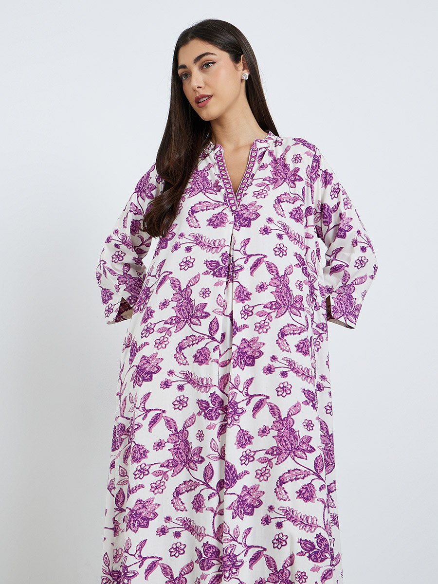 Women Purple Floral Print A-Line Jalabiya