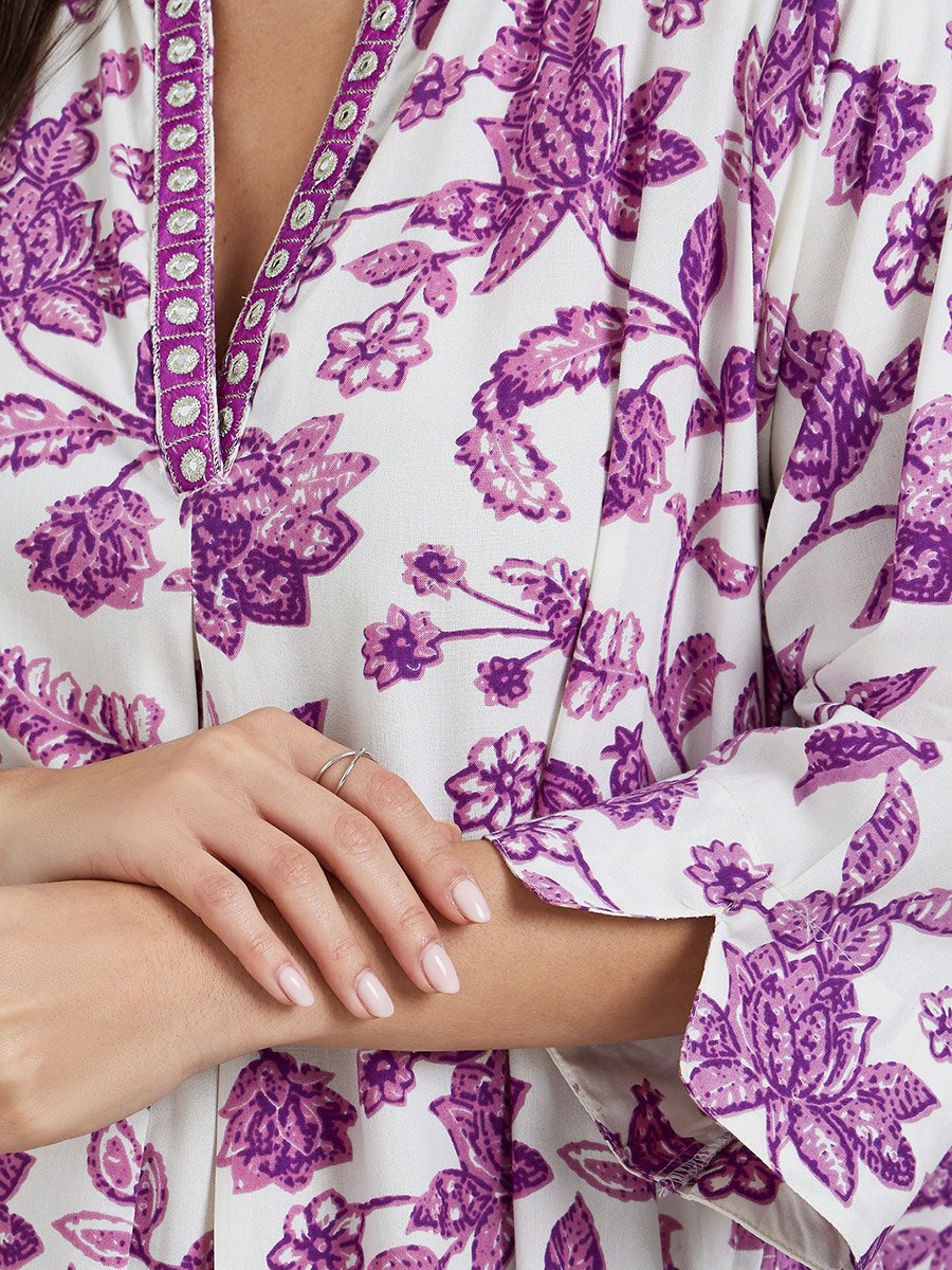 Women Purple Floral Print A-Line Jalabiya