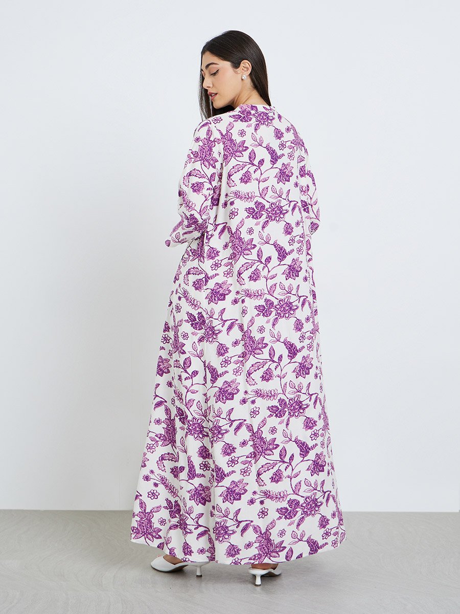 Women Purple Floral Print A-Line Jalabiya