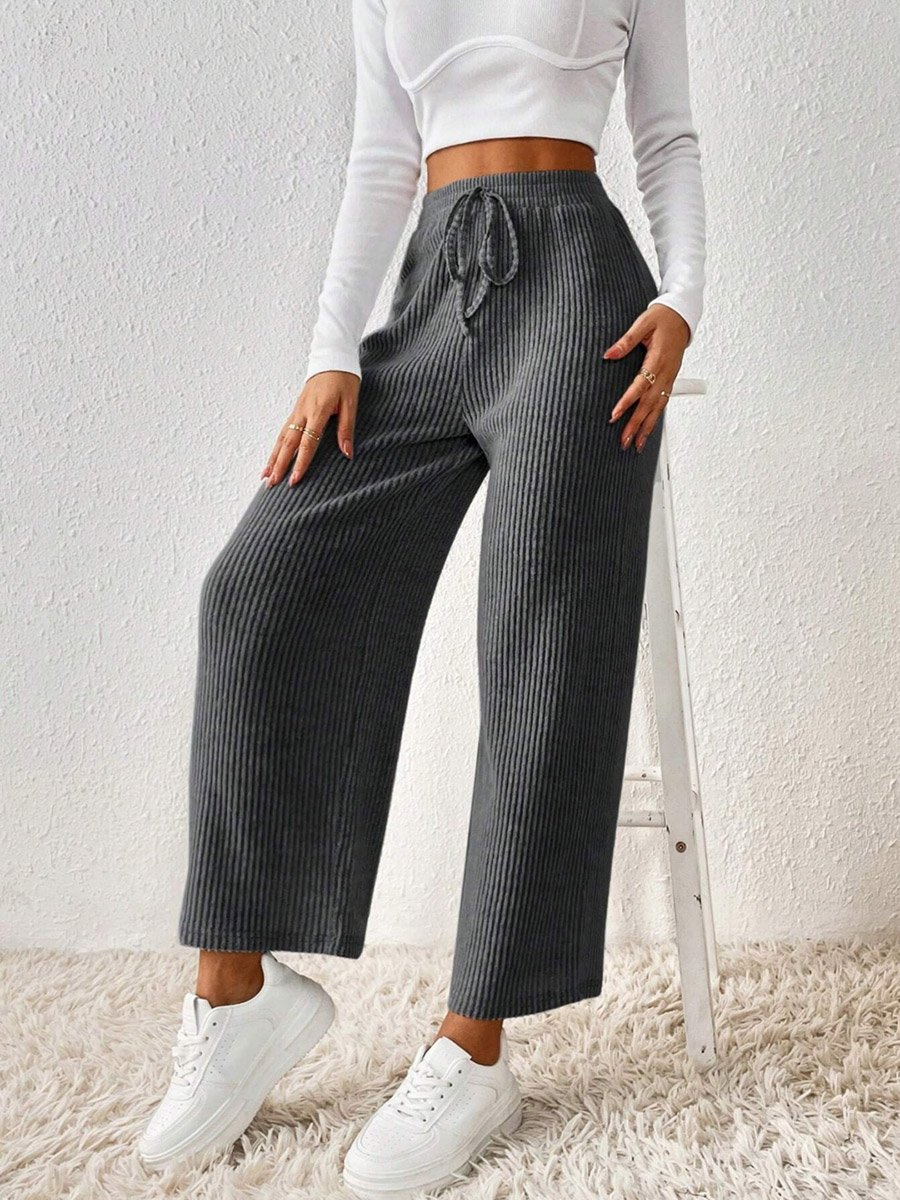 Textured Solid Elastic Drawstring Waist Pants