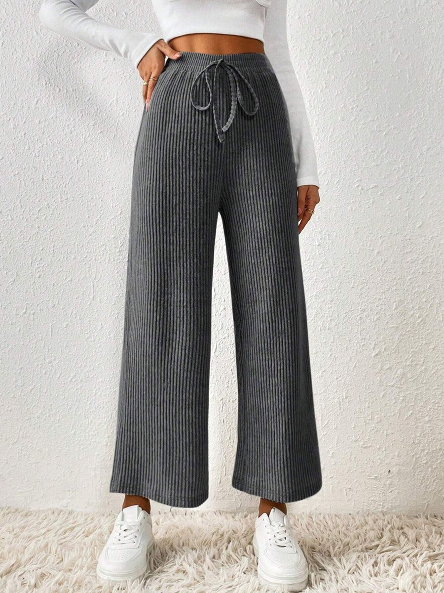 Textured Solid Elastic Drawstring Waist Pants
