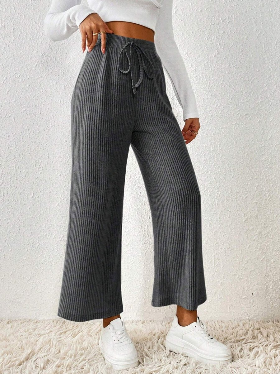 Textured Solid Elastic Drawstring Waist Pants