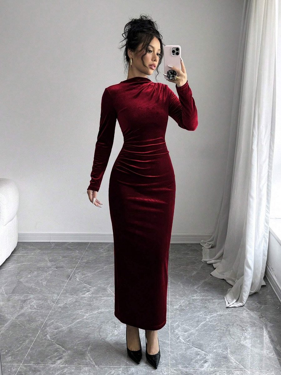 fitted fishtail maxi dress Madeleine | Black Fishtail Maxi Dress With Bardot Mesh Long Sleeves main image 0