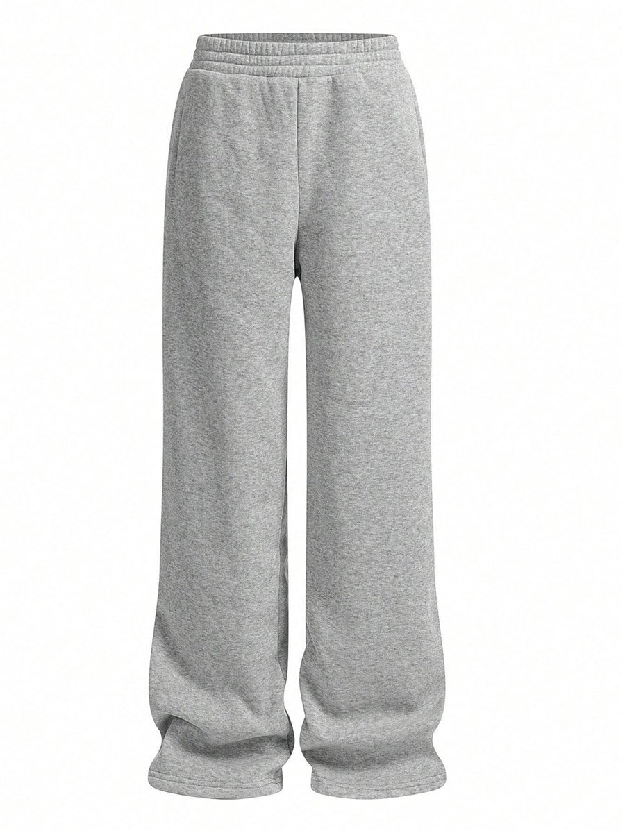 Solid Pocket Detail Elastic Waist Wide Leg Pants