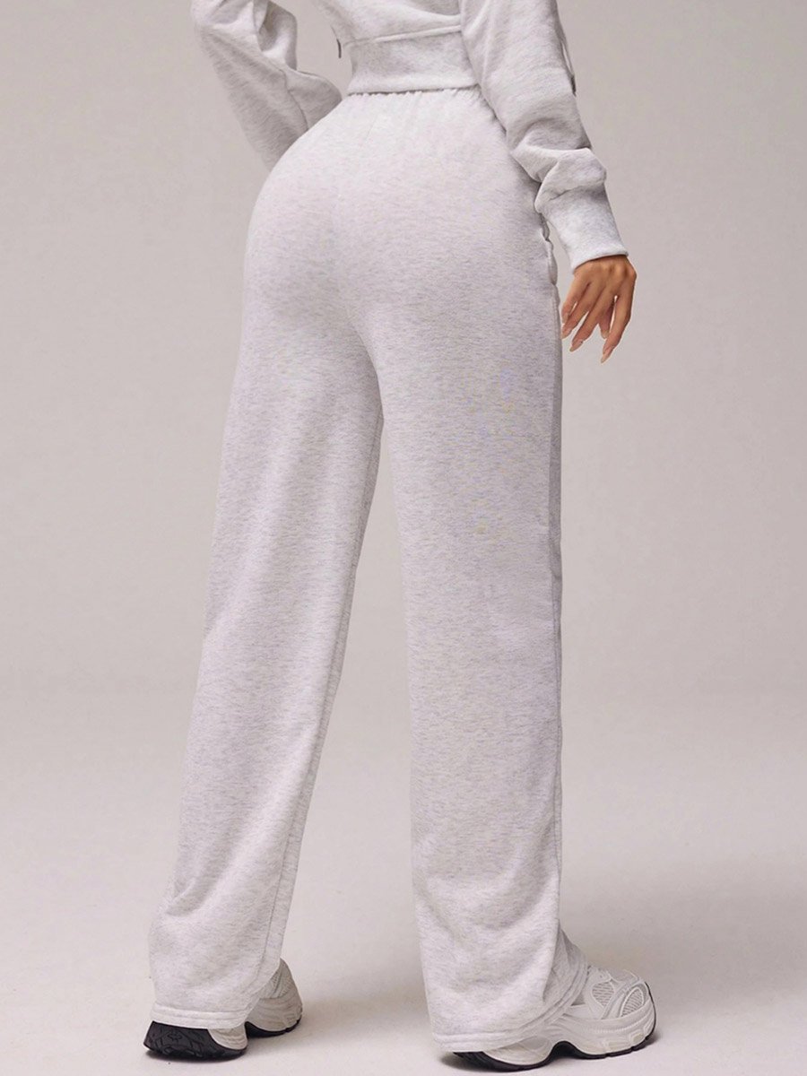 Grey Pipping Detail Elastic Waist Wide Leg Pants