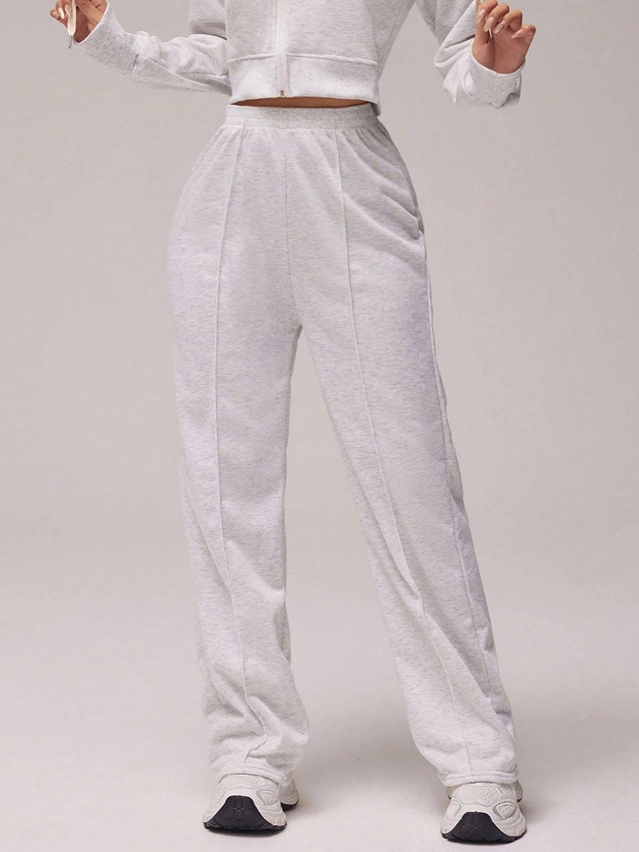 Grey Pipping Detail Elastic Waist Wide Leg Pants