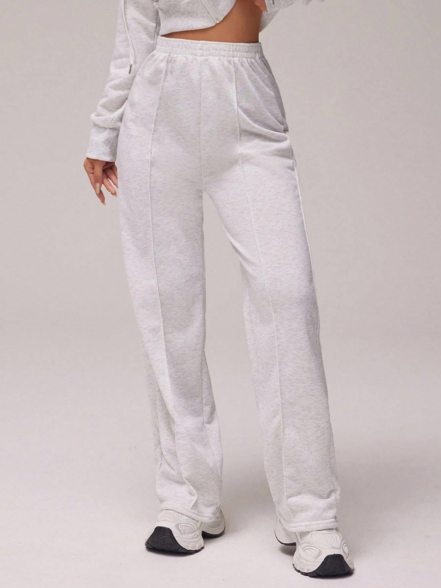 Grey Pipping Detail Elastic Waist Wide Leg Pants
