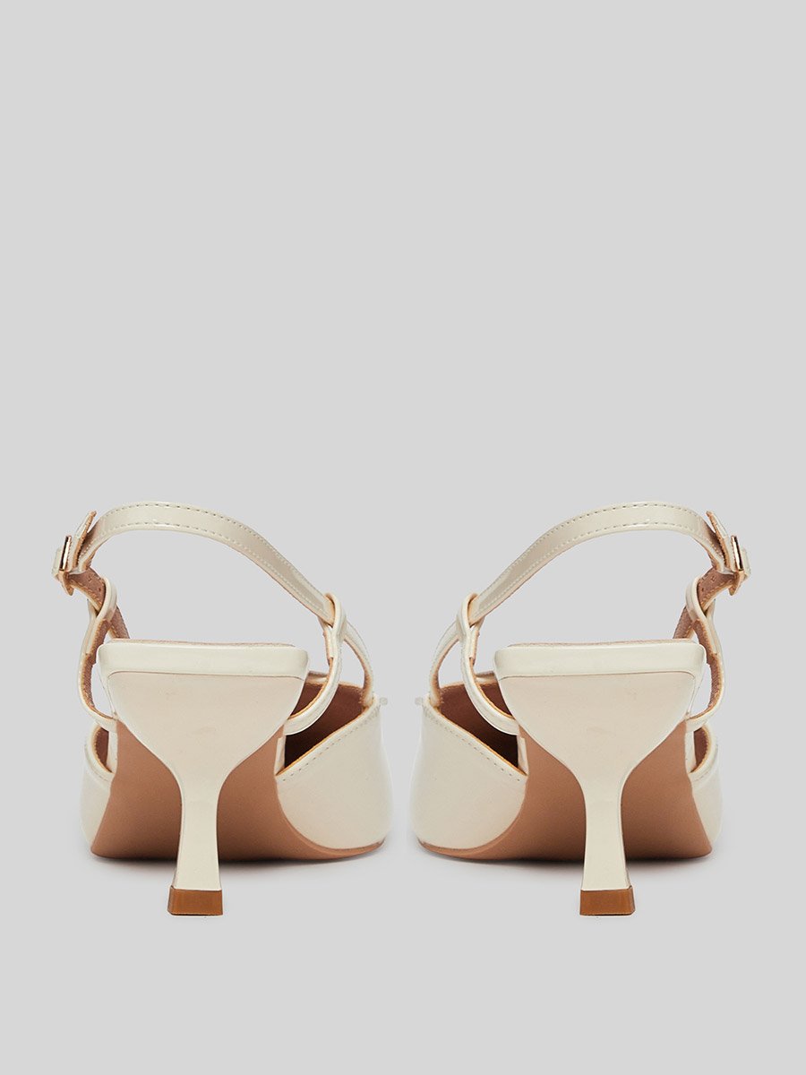 Beige Flower Details Slingback Sandals