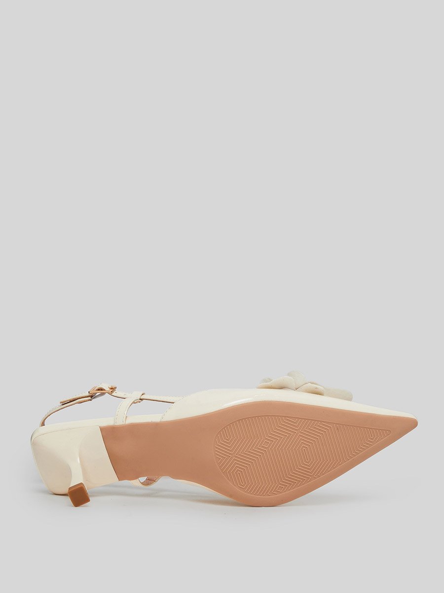 Beige Flower Details Slingback Sandals
