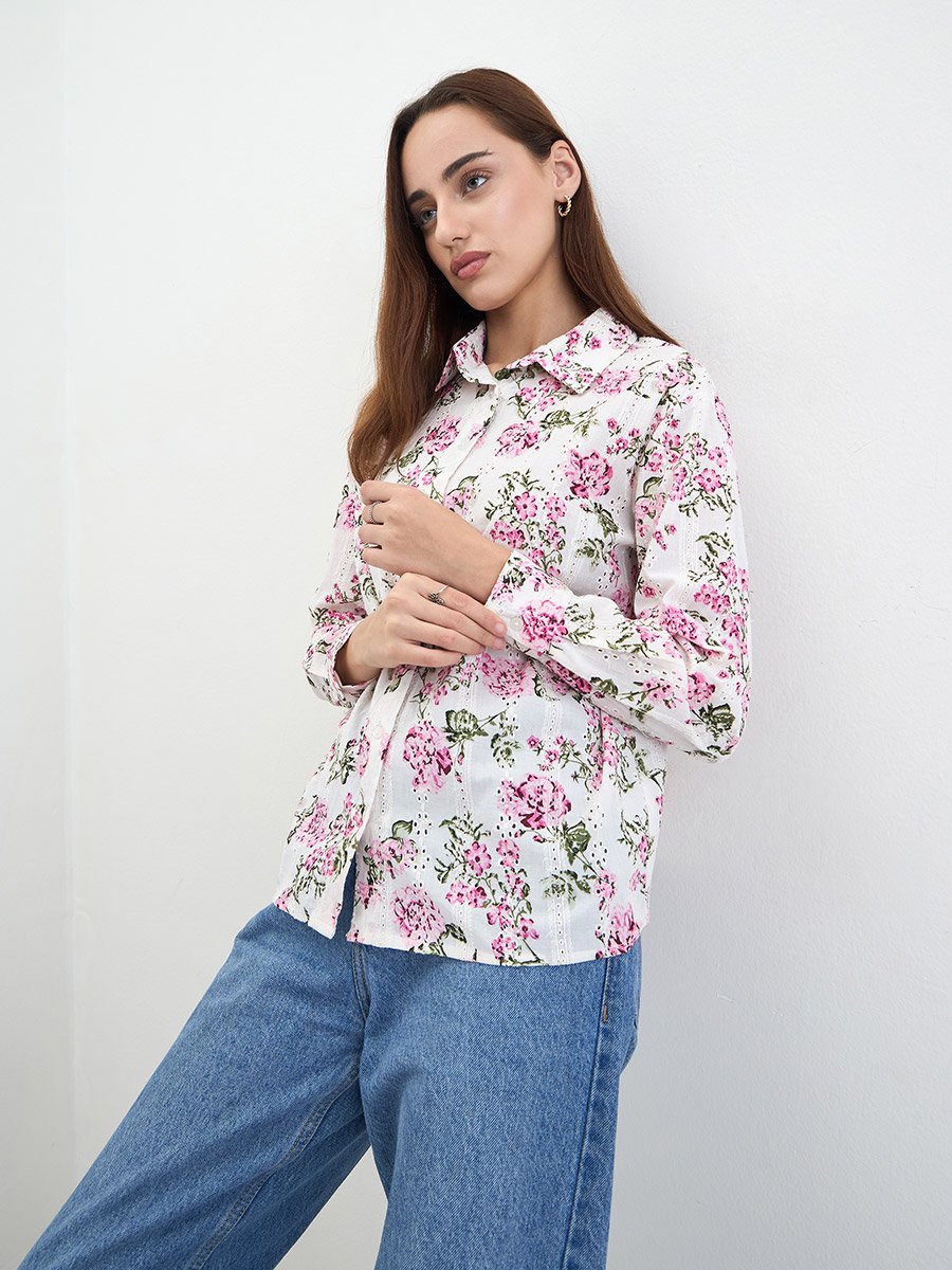 Women Floral Print Long Sleeve Shirt