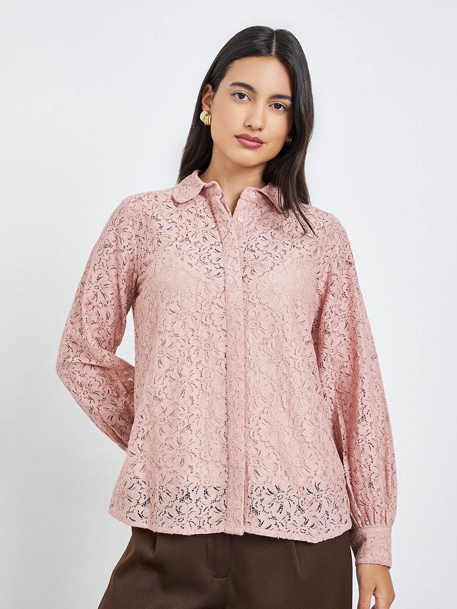 Pink Lace Long Sleeve Shirt