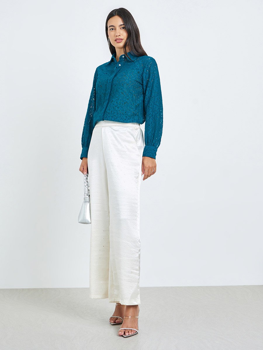 Teal Lace Long Sleeve Shirt