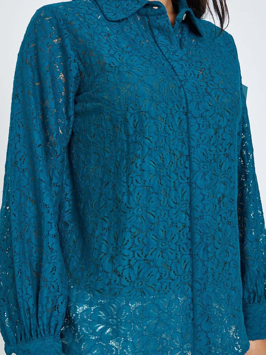 Teal Lace Long Sleeve Shirt