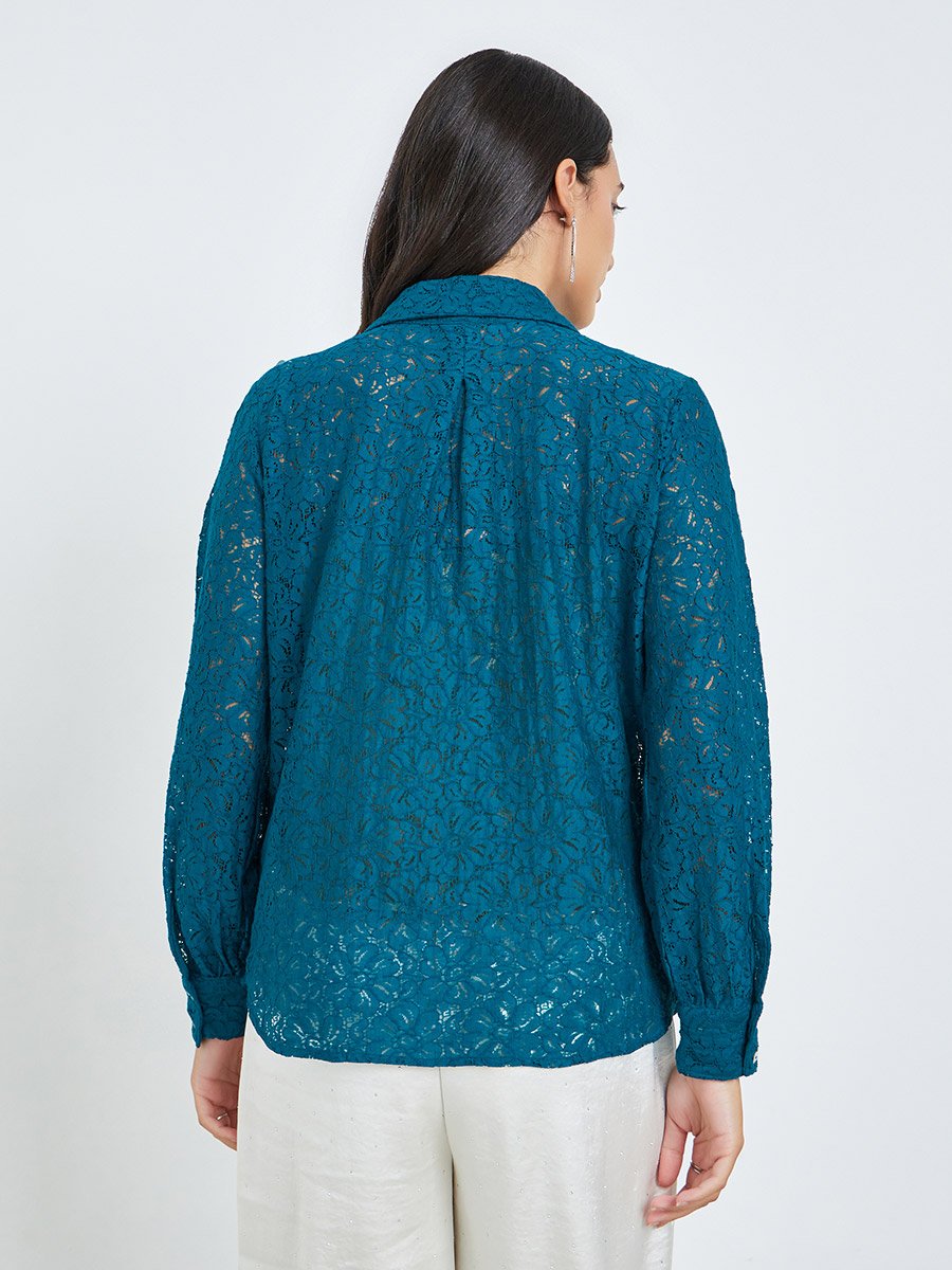 Teal Lace Long Sleeve Shirt
