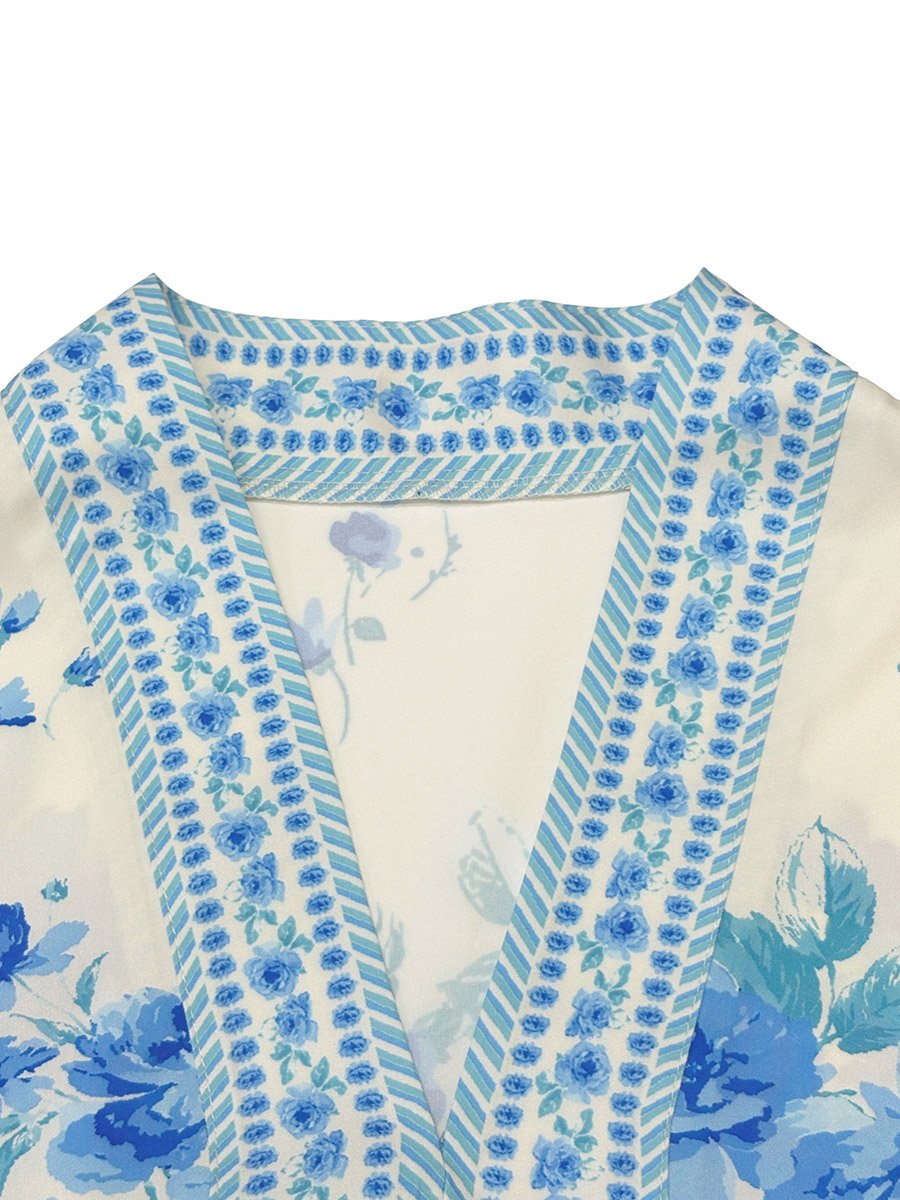 Women Floral Printed Belted Detail Lantern Sleeve Mini Dress