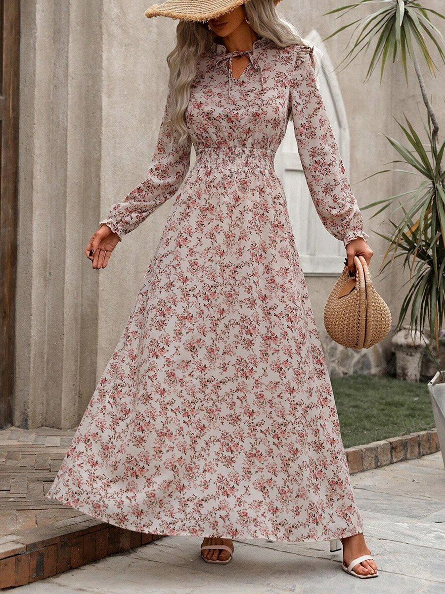 Women Floral Printed Ruffle Detail Maxi Dress