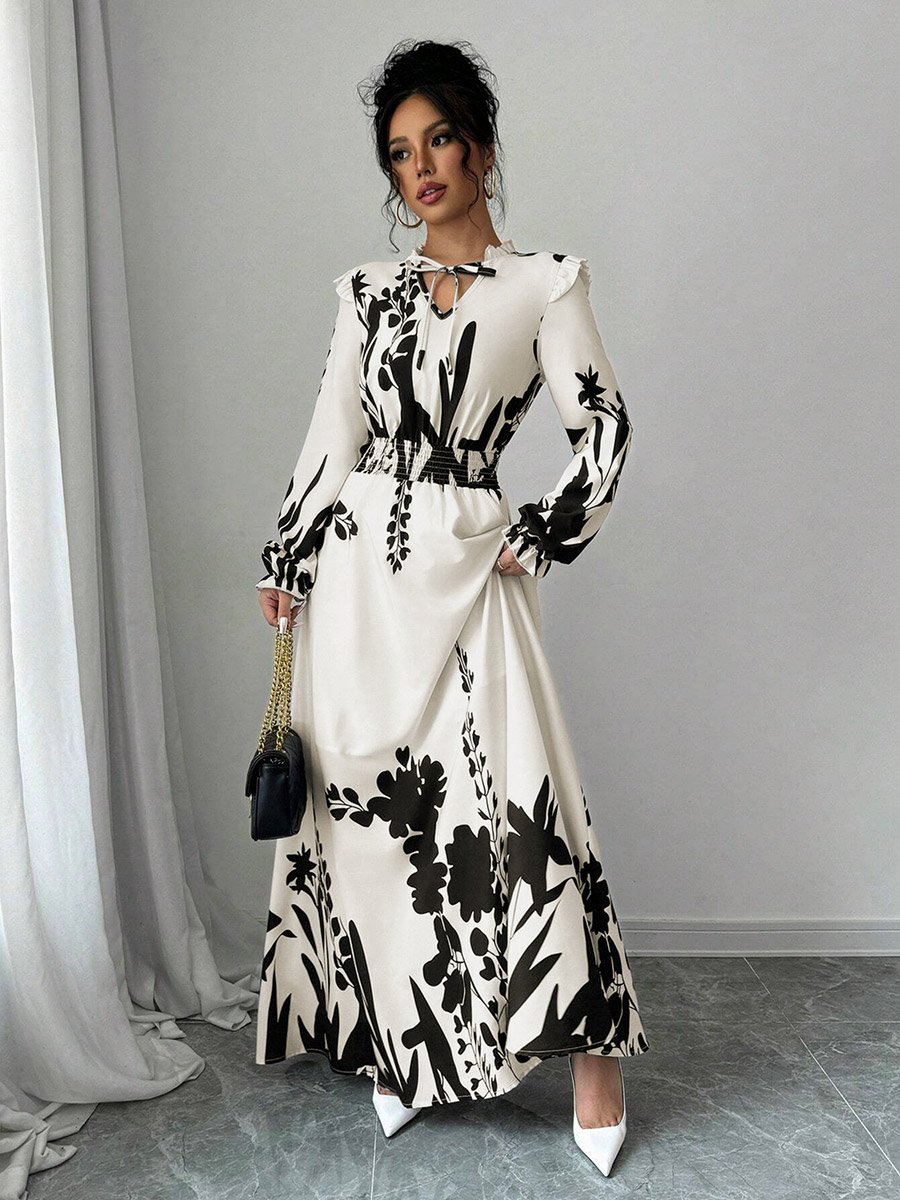 Women Floral Printed Ruffle Detail Maxi Dress