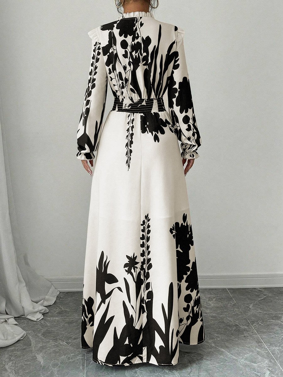 Women Floral Printed Ruffle Detail Maxi Dress