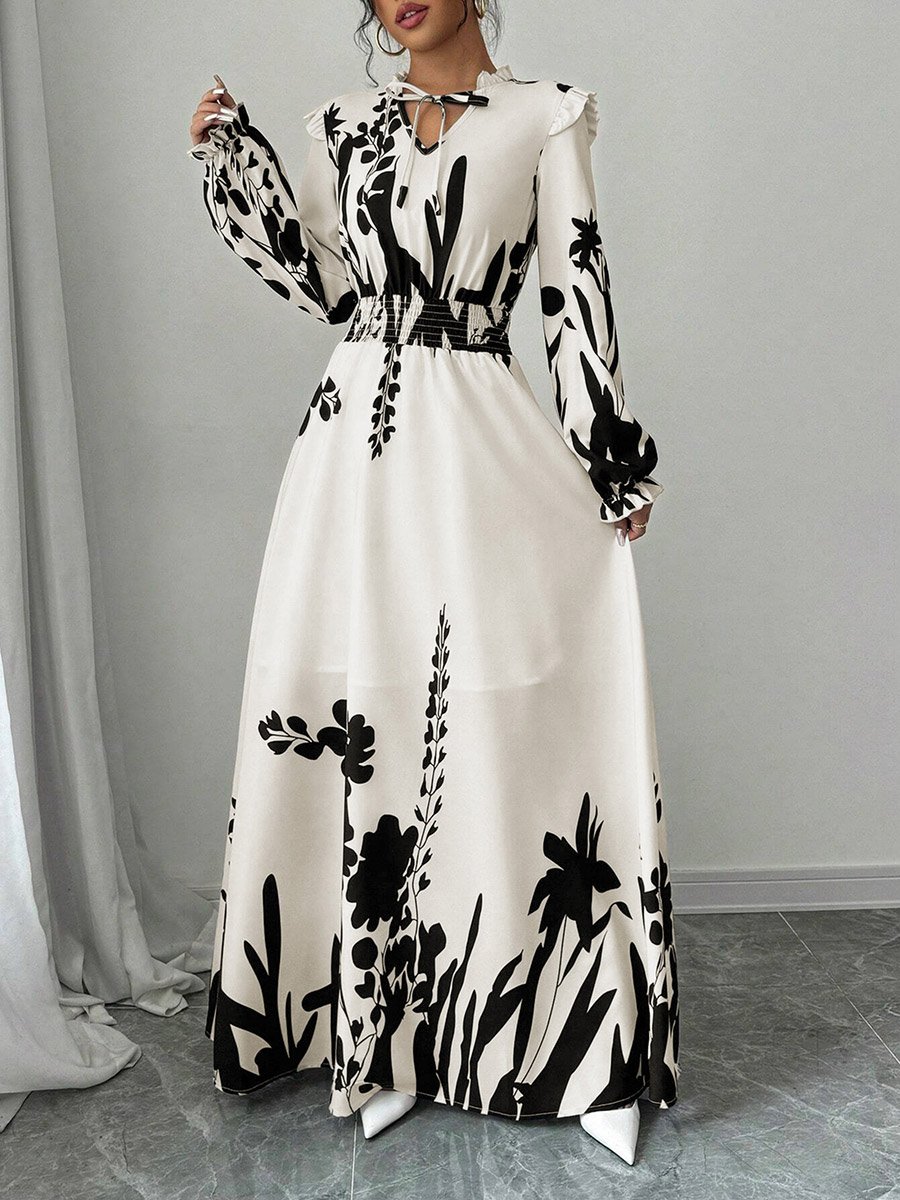 Women Floral Printed Ruffle Detail Maxi Dress
