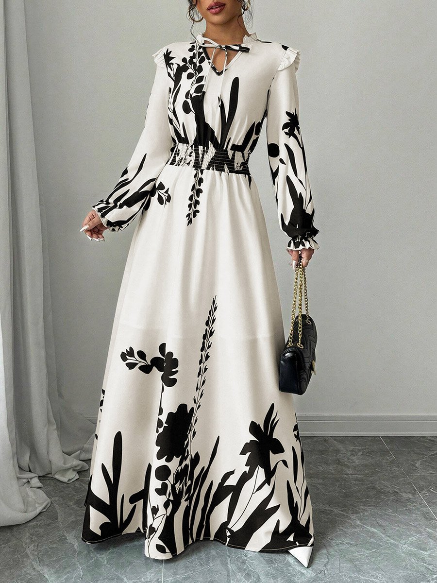 Women Floral Printed Ruffle Detail Maxi Dress