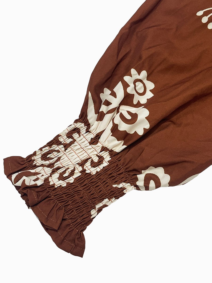 Women Bronze Printed Square Neck Maxi Dress