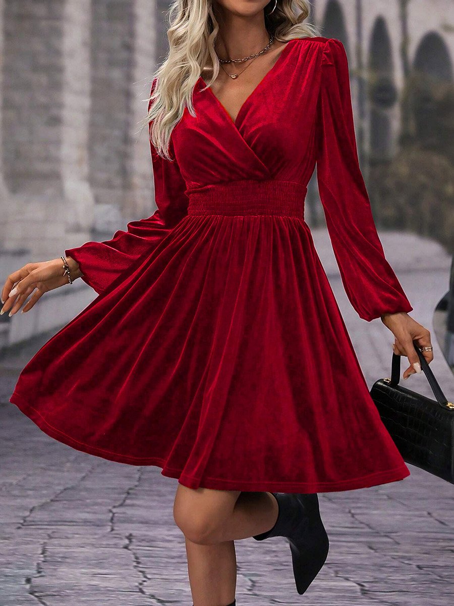 Women Red Velvet A-Line Mini Dress For Women at Saudi | Styli Women Red Velvet A-Line Mini Dress For Women at Saudi | Styli