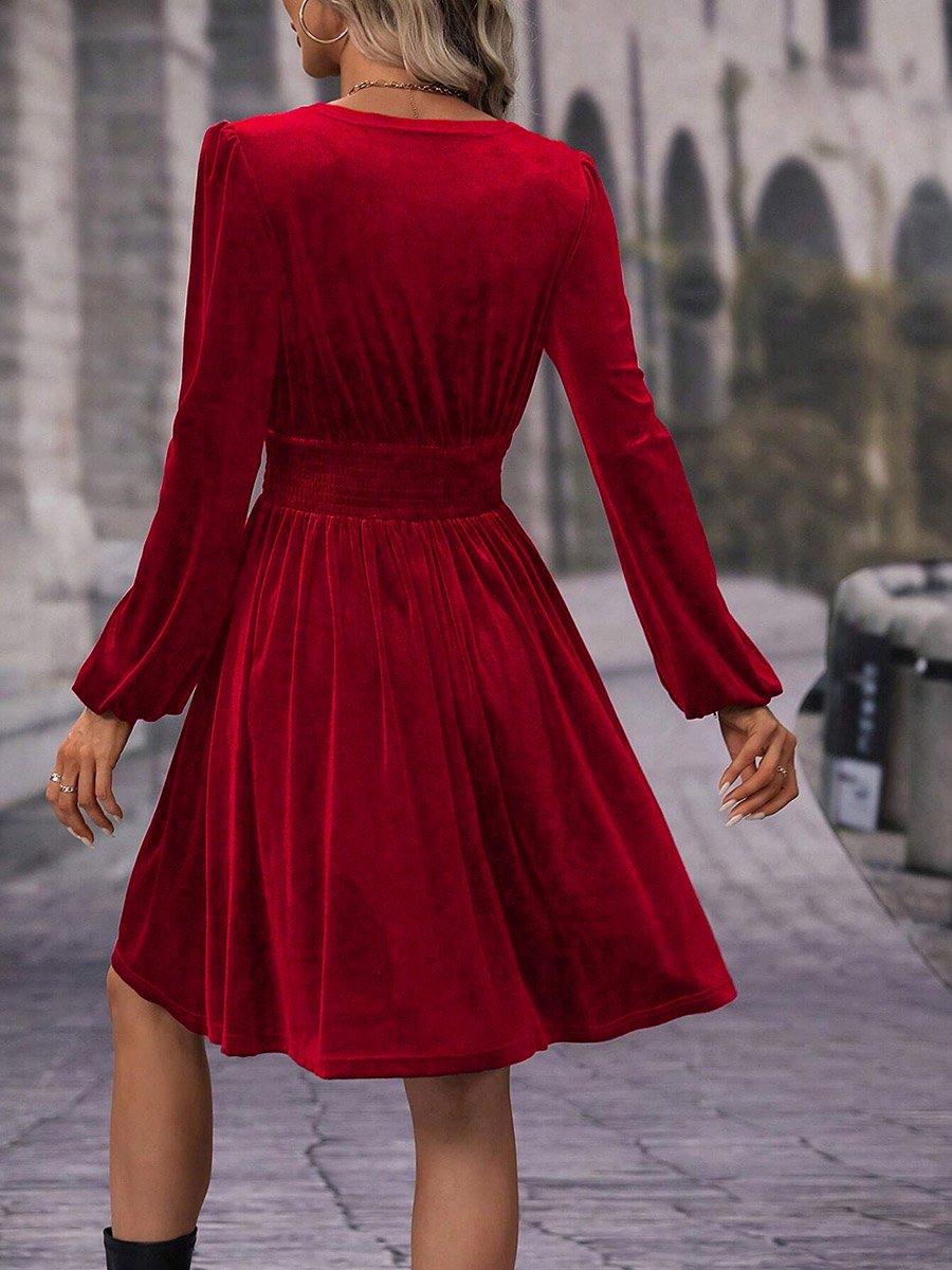 Women Red Velvet A-Line Mini Dress