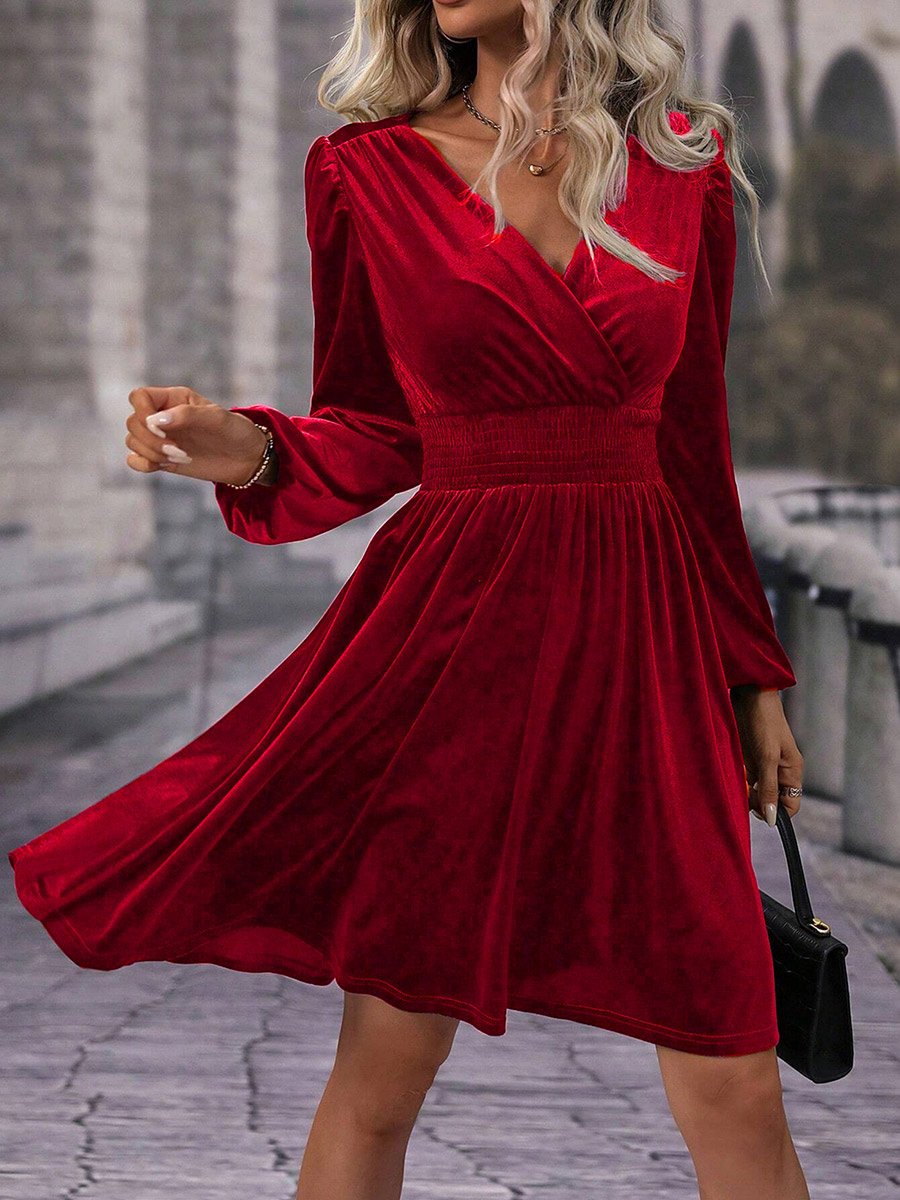 Women Red Velvet A-Line Mini Dress For Women at Saudi | Styli