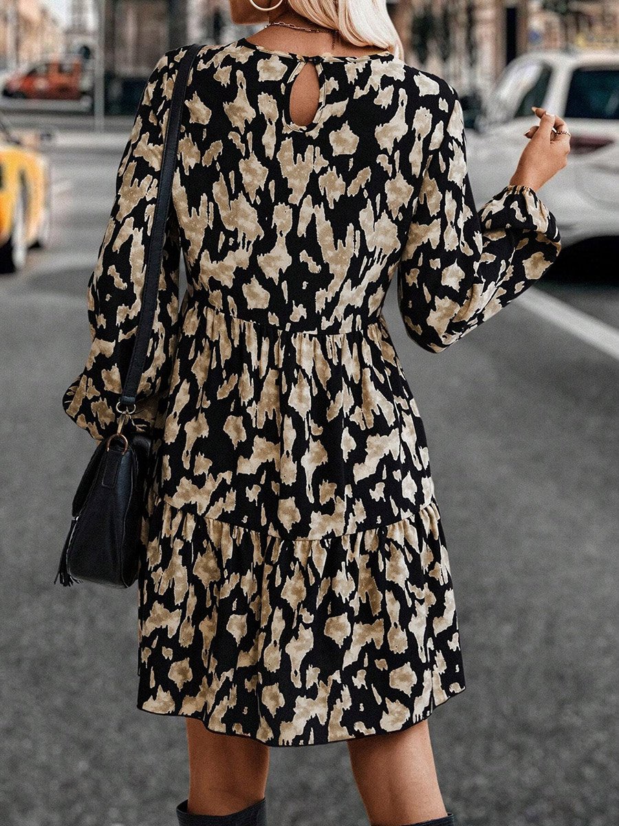 Women All-Over Printed Balloon Sleeve Mini Dress