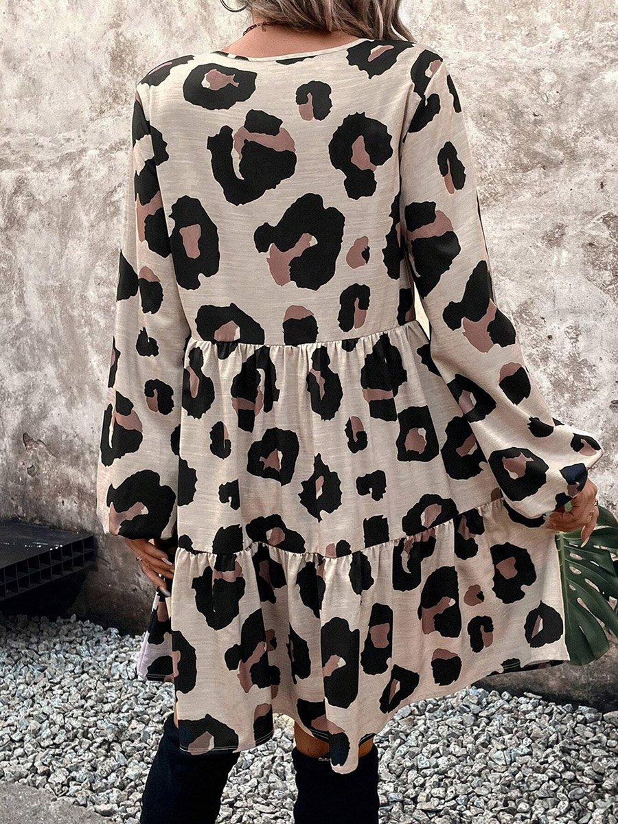Women Leopard Printed Long Sleeve Mini Dress