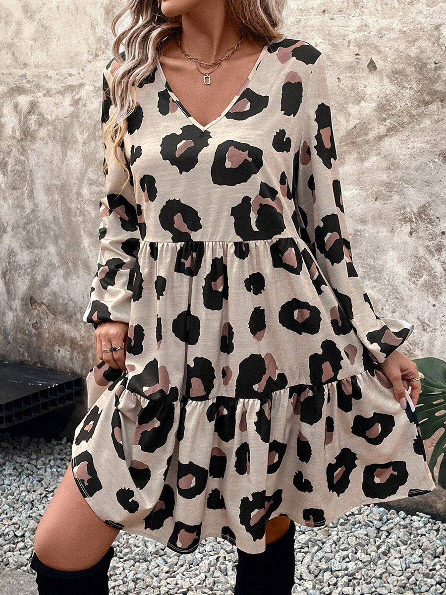 Women Leopard Printed Long Sleeve Mini Dress