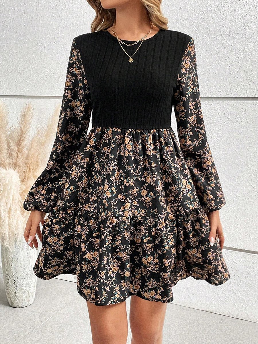 Women Floral Printed Long Sleeve Mini Dress