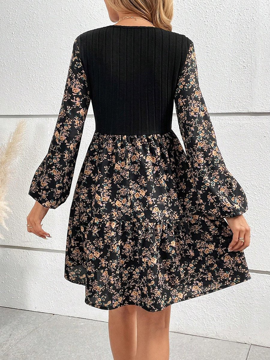 Women Floral Printed Long Sleeve Mini Dress