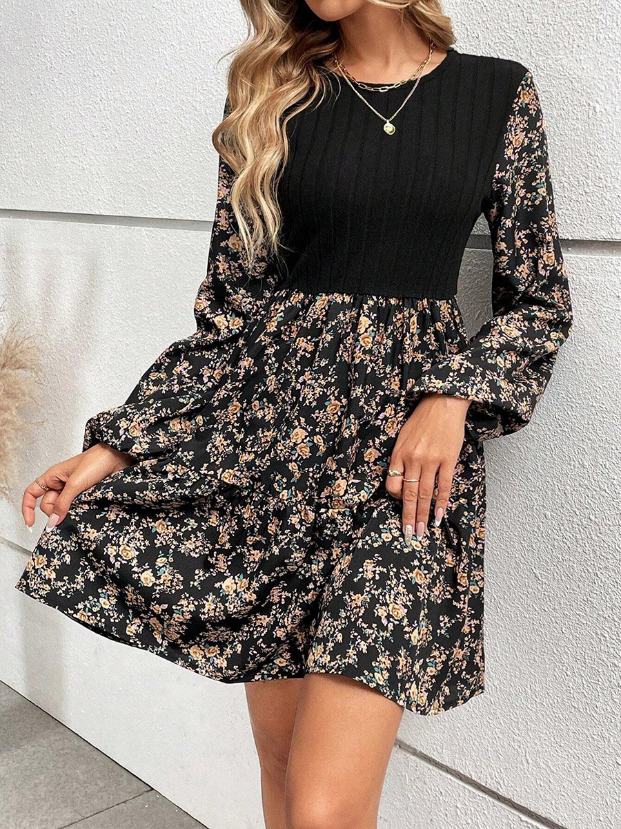 Women Floral Printed Long Sleeve Mini Dress