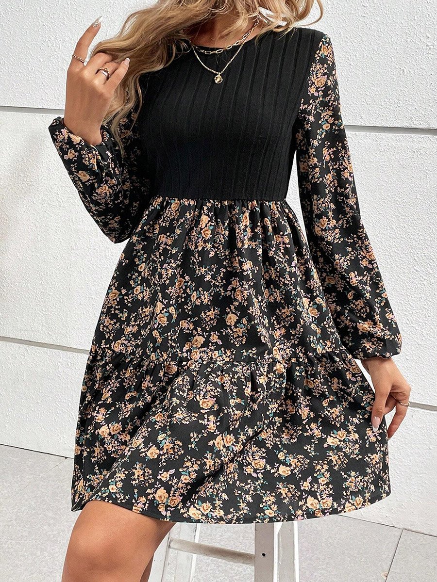 Women Floral Printed Long Sleeve Mini Dress
