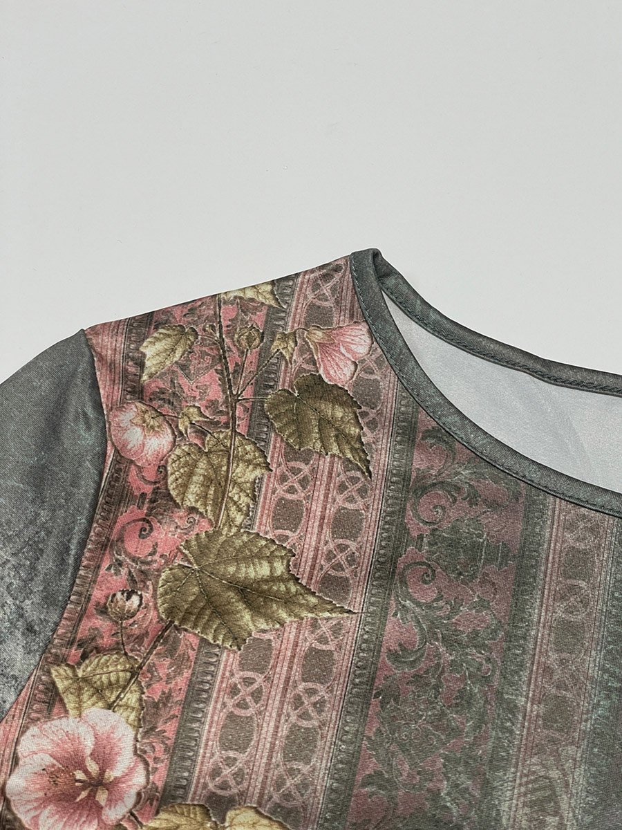 Women Floral Printed Round Neck Mini Dress